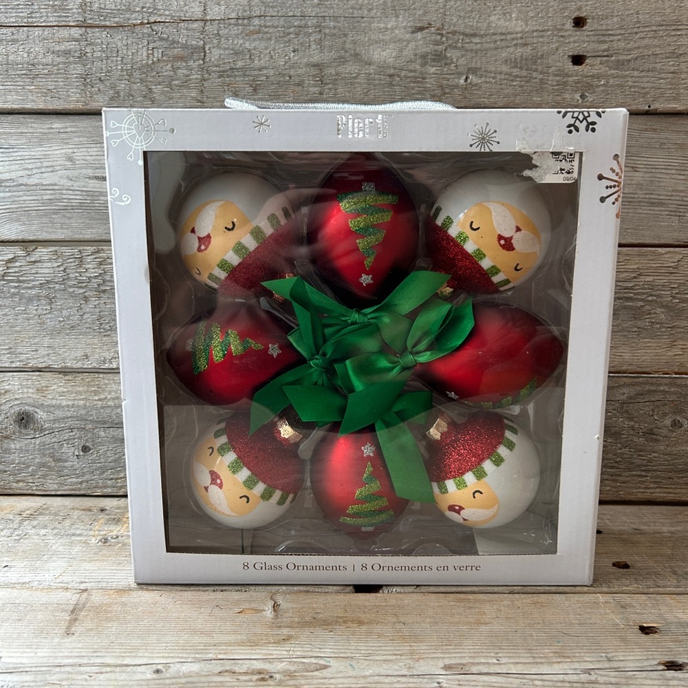 Pier 1 Festive Red and White Glass Ornaments